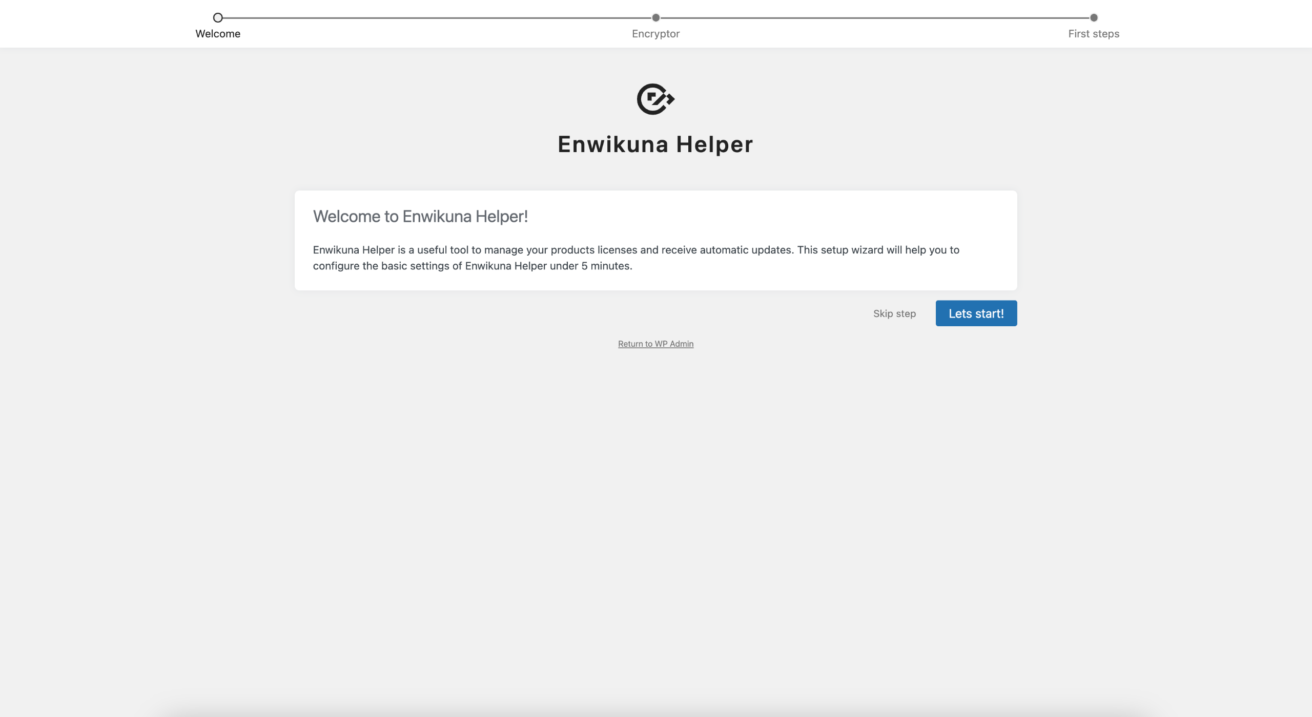 Enwikuna Helper Setup Wizard Step 1