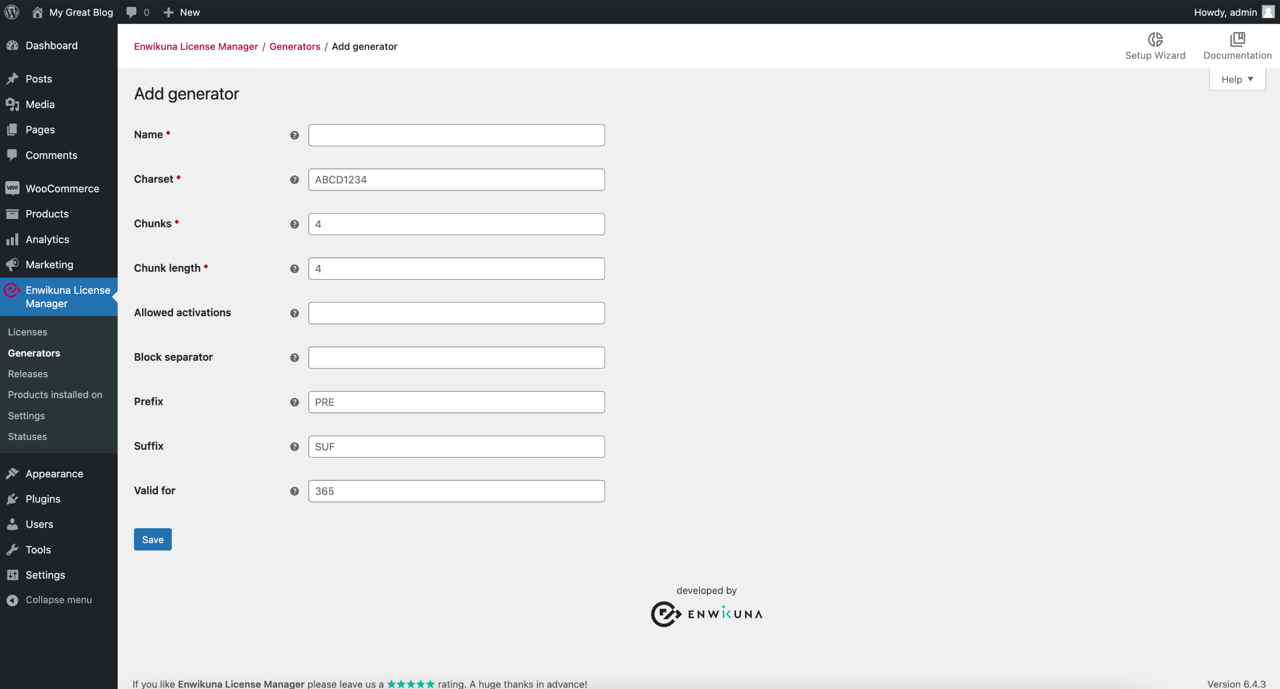 Enwikuna License Manager Generator hinzufügen