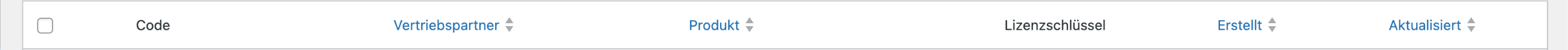 Enwikuna License Manager Vertriebspartnercodes Tabelle sortieren