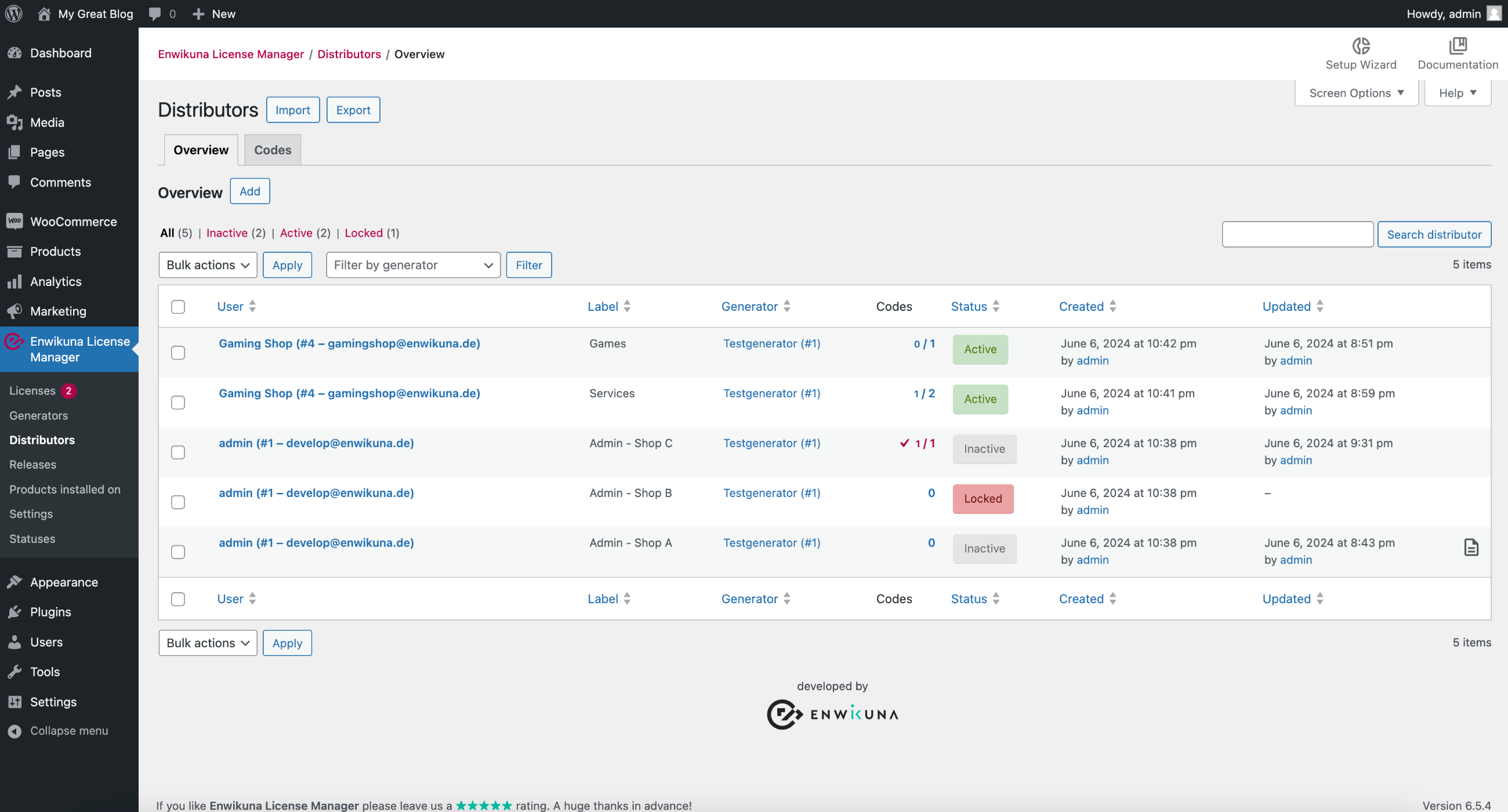 Enwikuna License Manager distributors