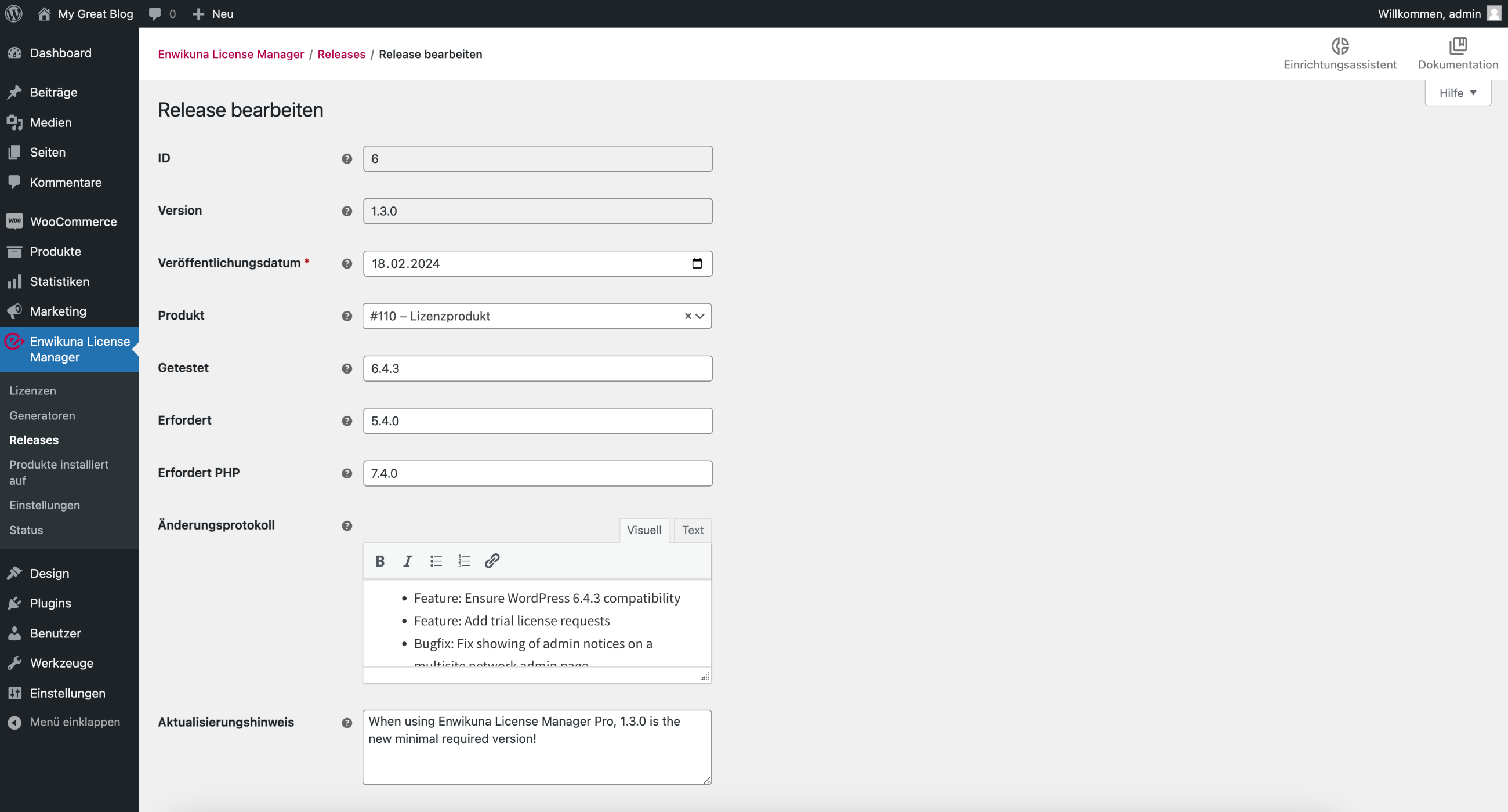 Enwikuna License Manager Release bearbeiten