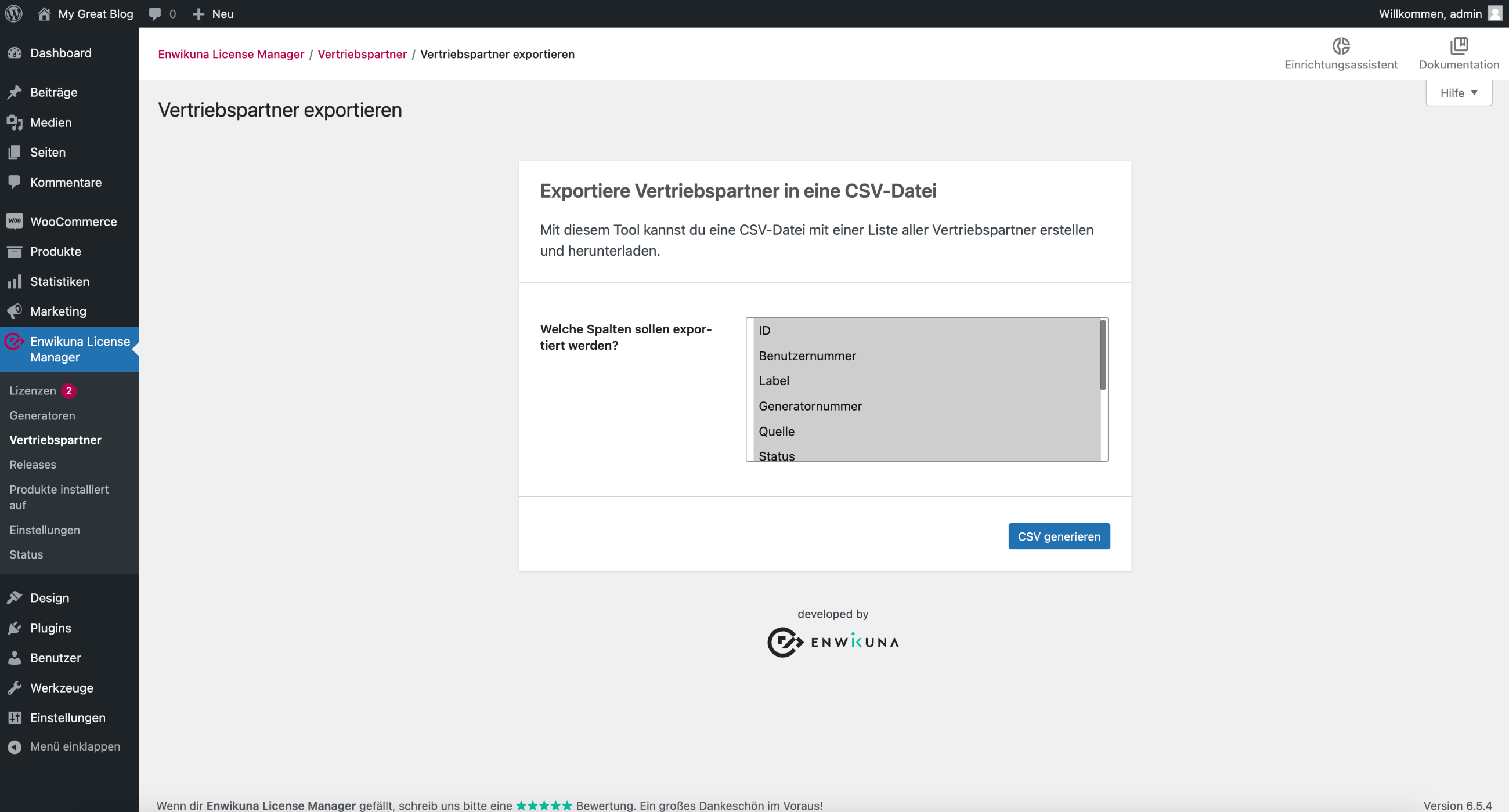 Enwikuna License Manager Vertriebspartner exportieren