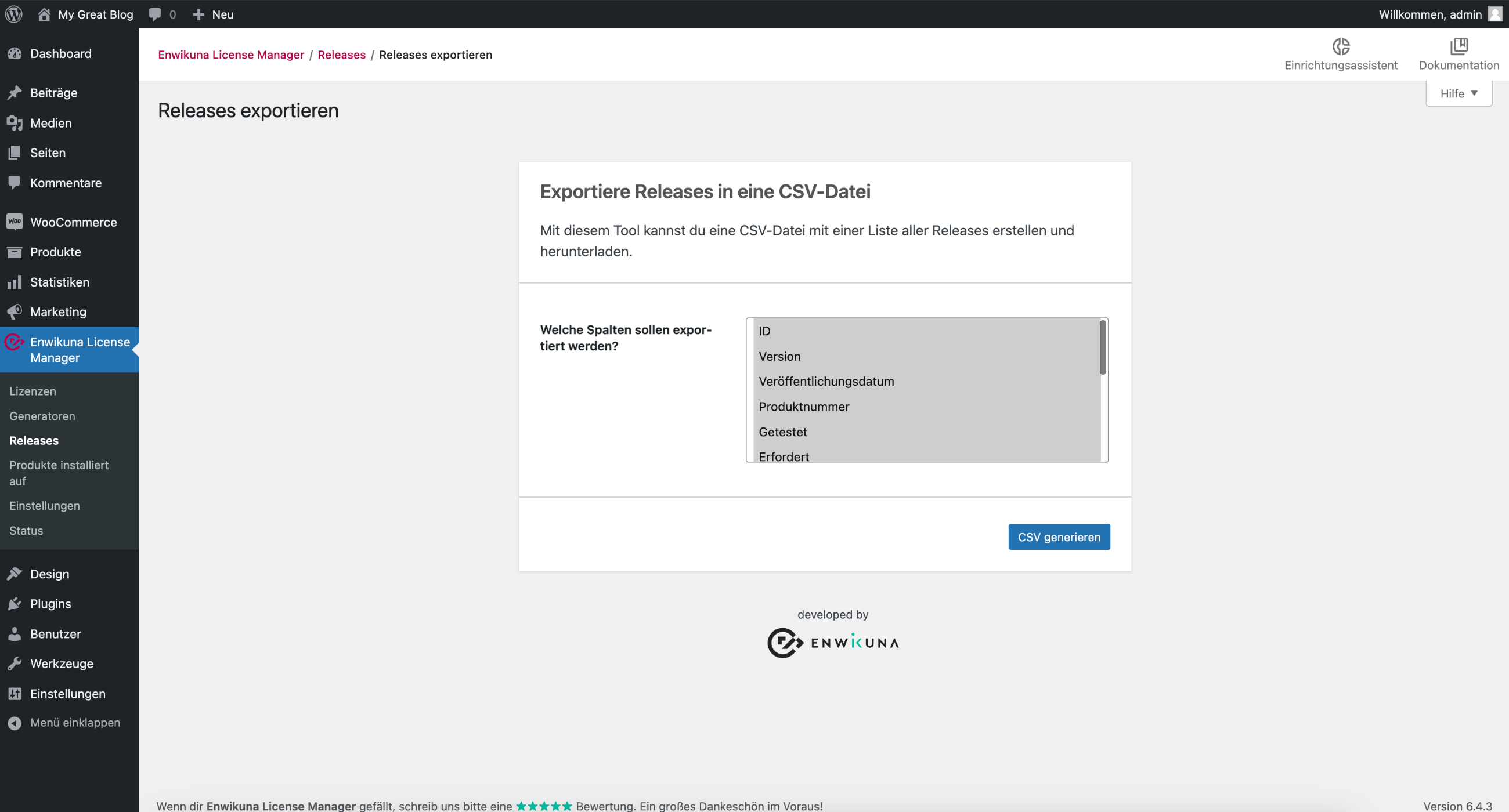 Enwikuna License Manager Releases exportieren