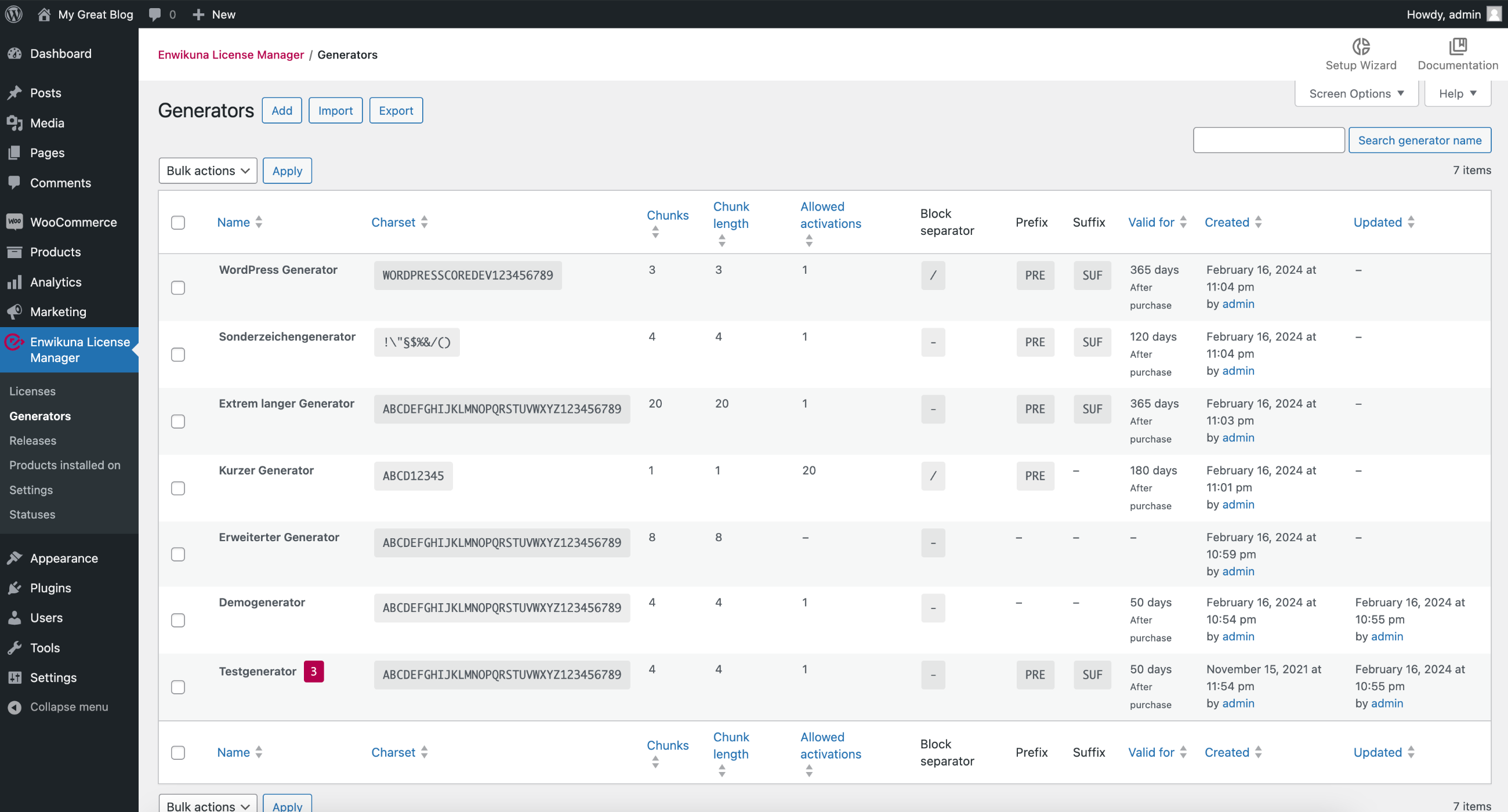 Enwikuna License Manager generators