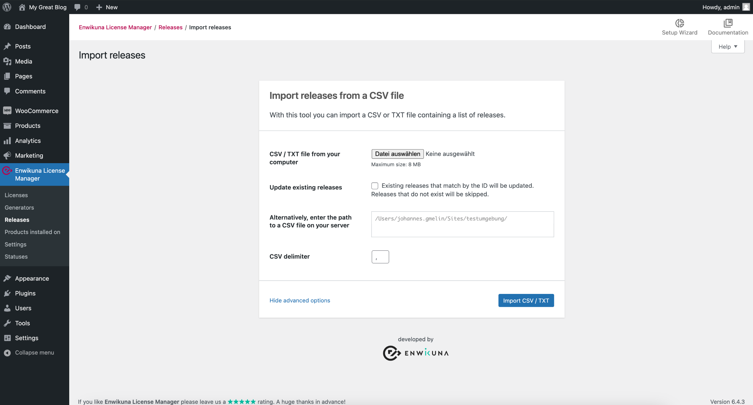 Enwikuna License Manager import releases