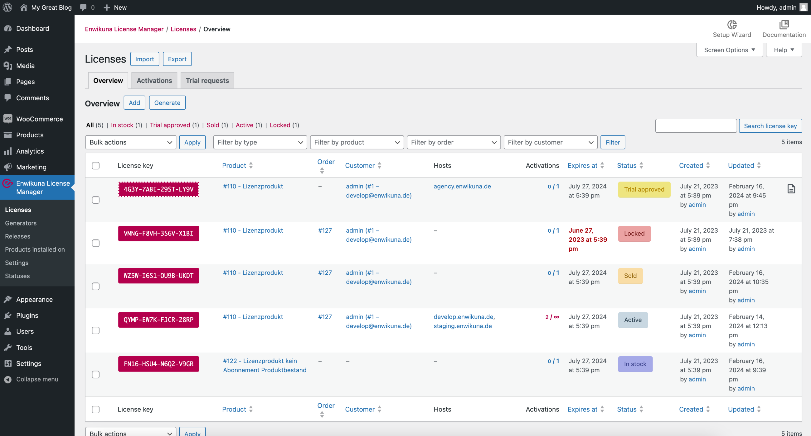 Enwikuna License Manager licenses