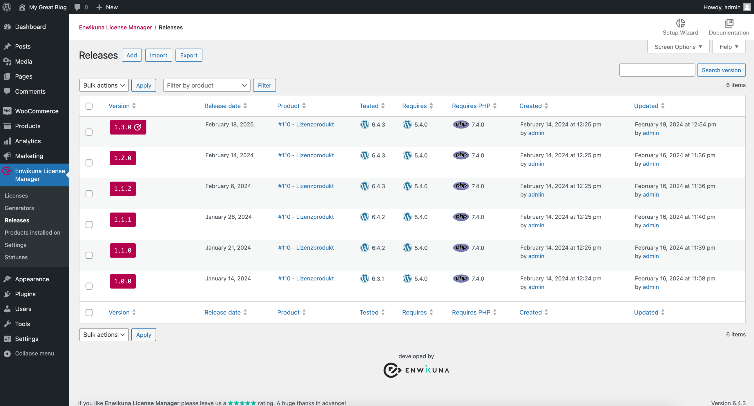 Enwikuna License Manager releases