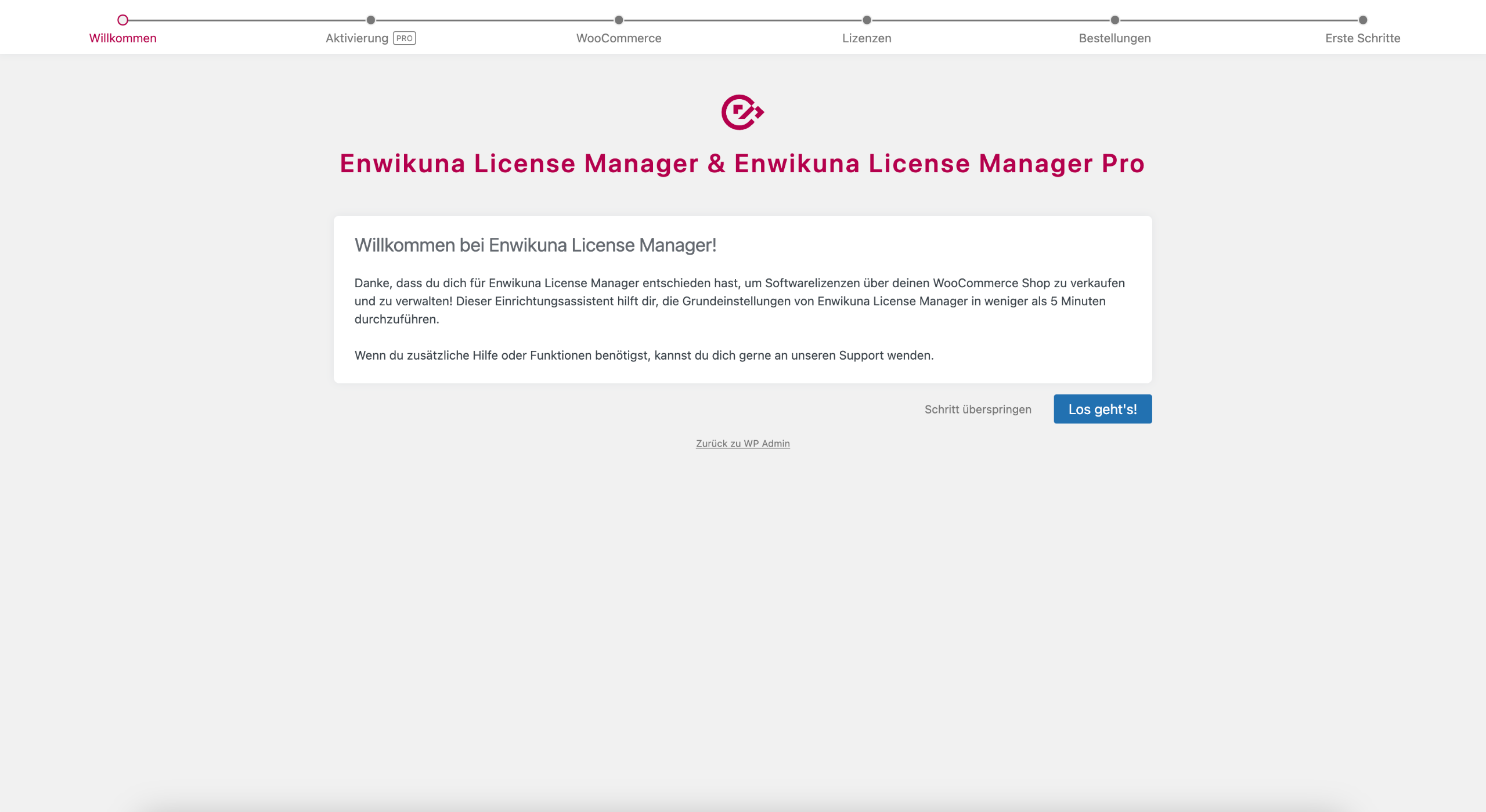 Enwikuna License Manager Einrichtungsassistent Schritt 1