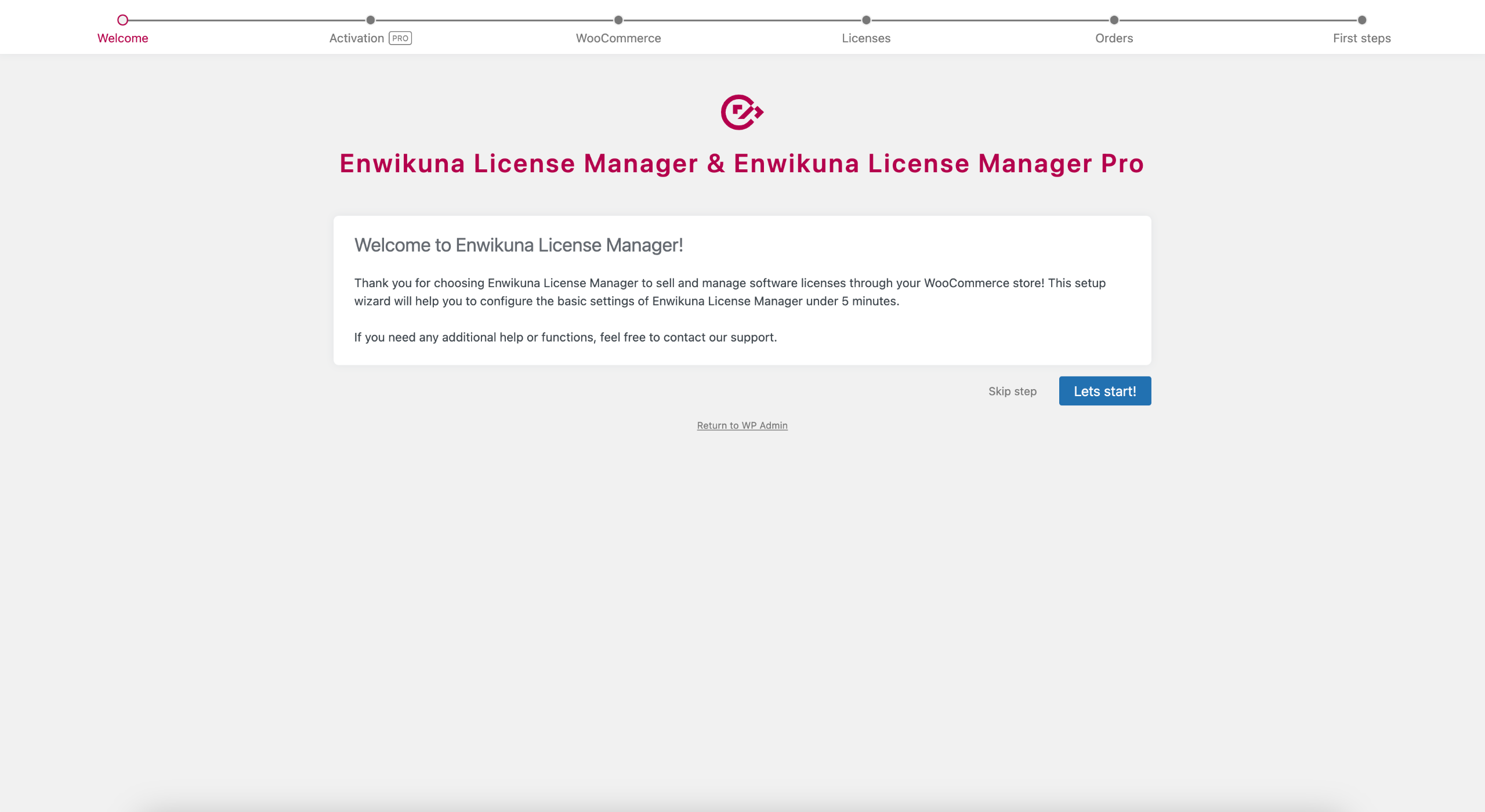 Enwikuna License Manager Setup Wizard Step 1