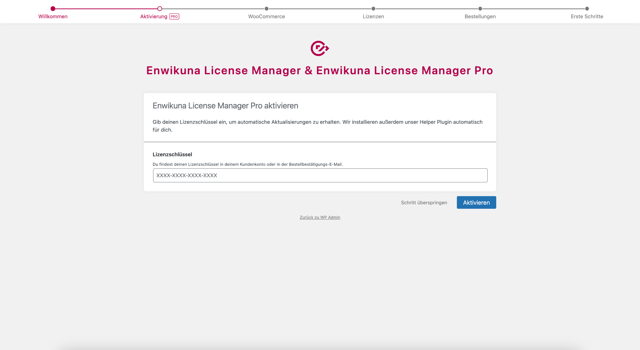Enwikuna License Manager Einrichtungsassistent Schritt 2