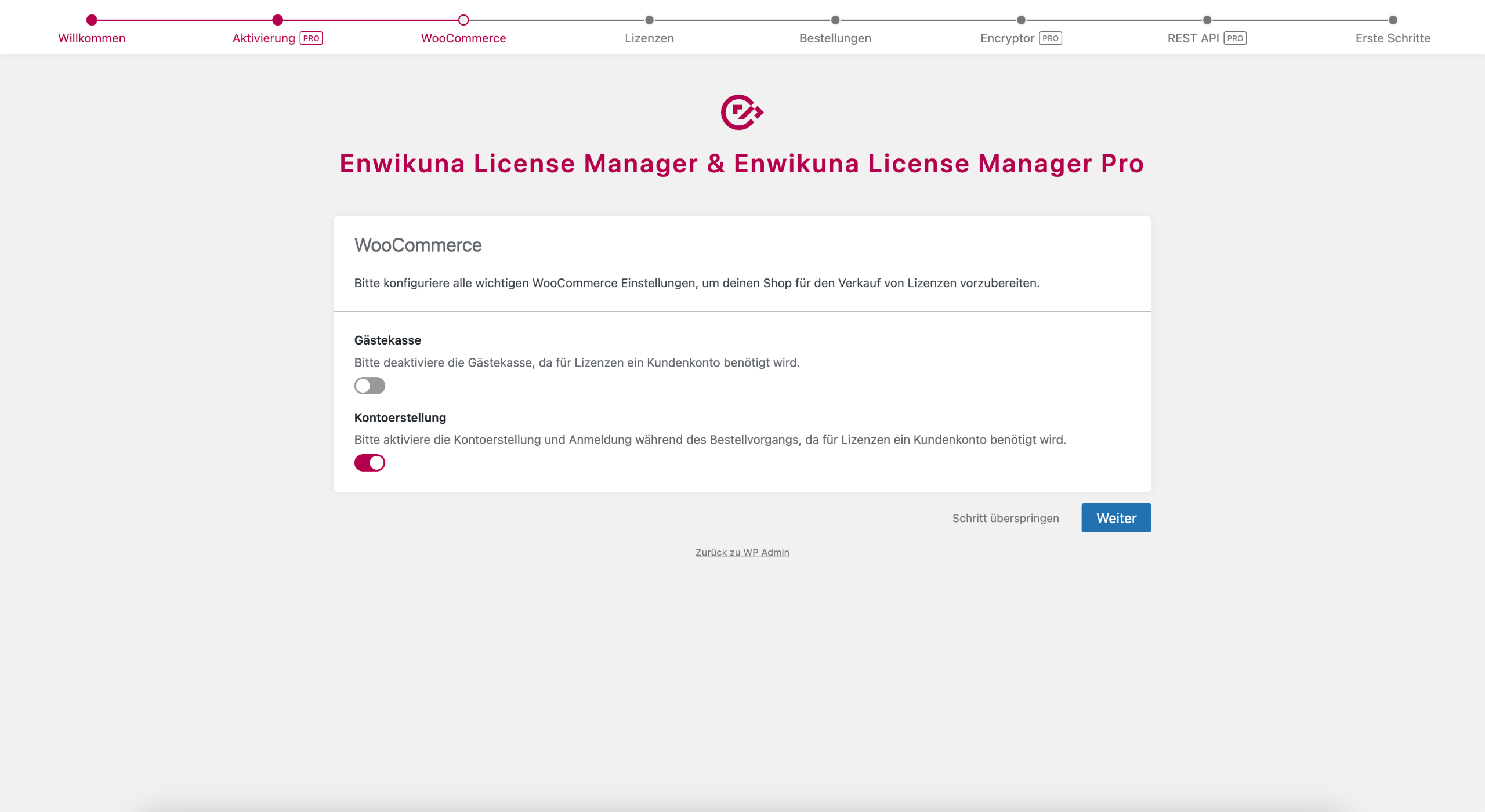 Enwikuna License Manager Einrichtungsassistent Schritt 3