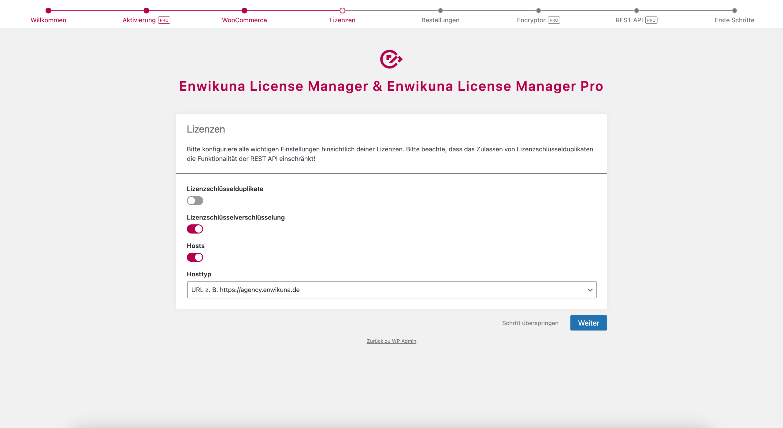 Enwikuna License Manager Einrichtungsassistent Schritt 4