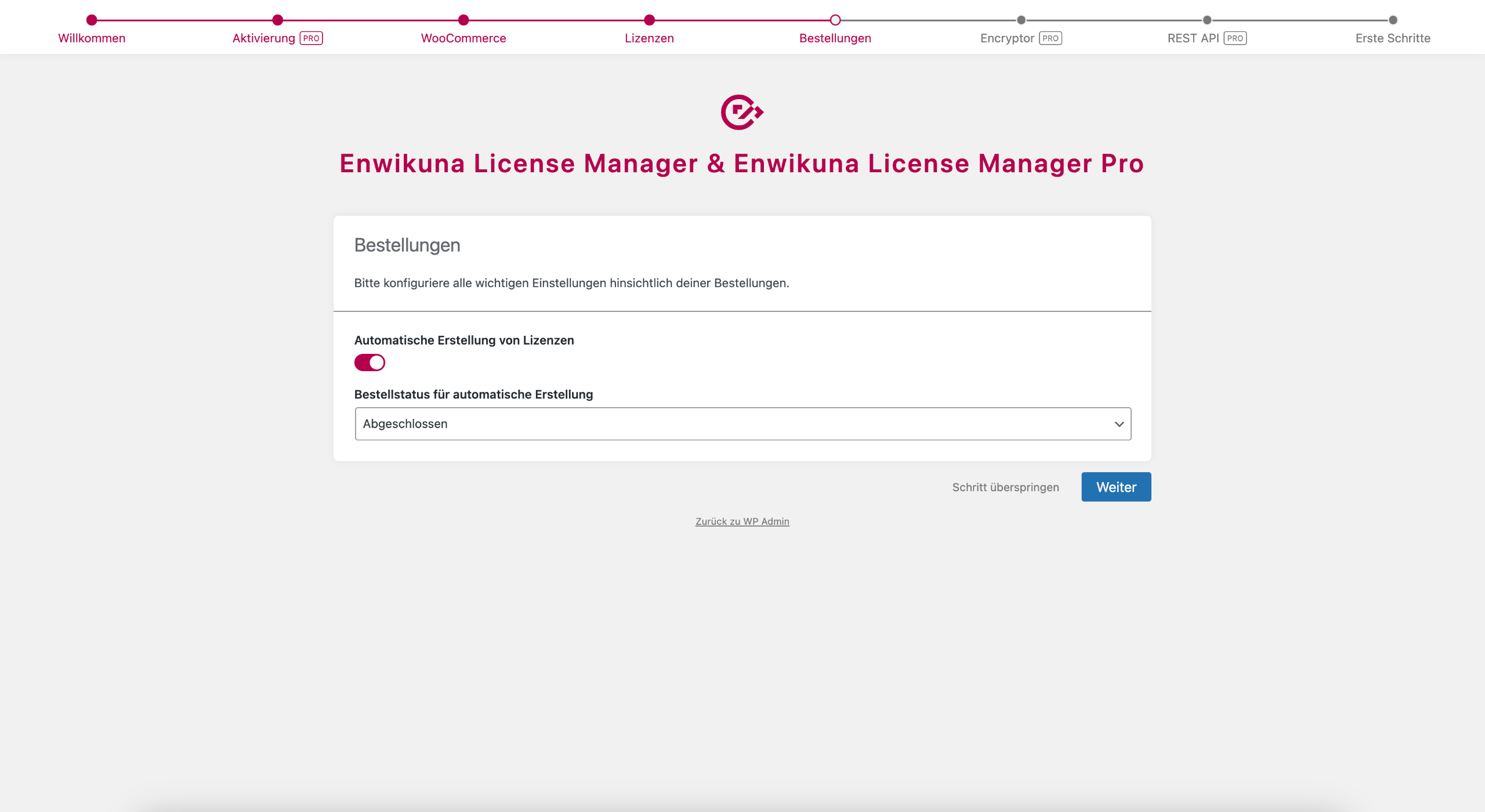 Enwikuna License Manager Einrichtungsassistent Schritt 5