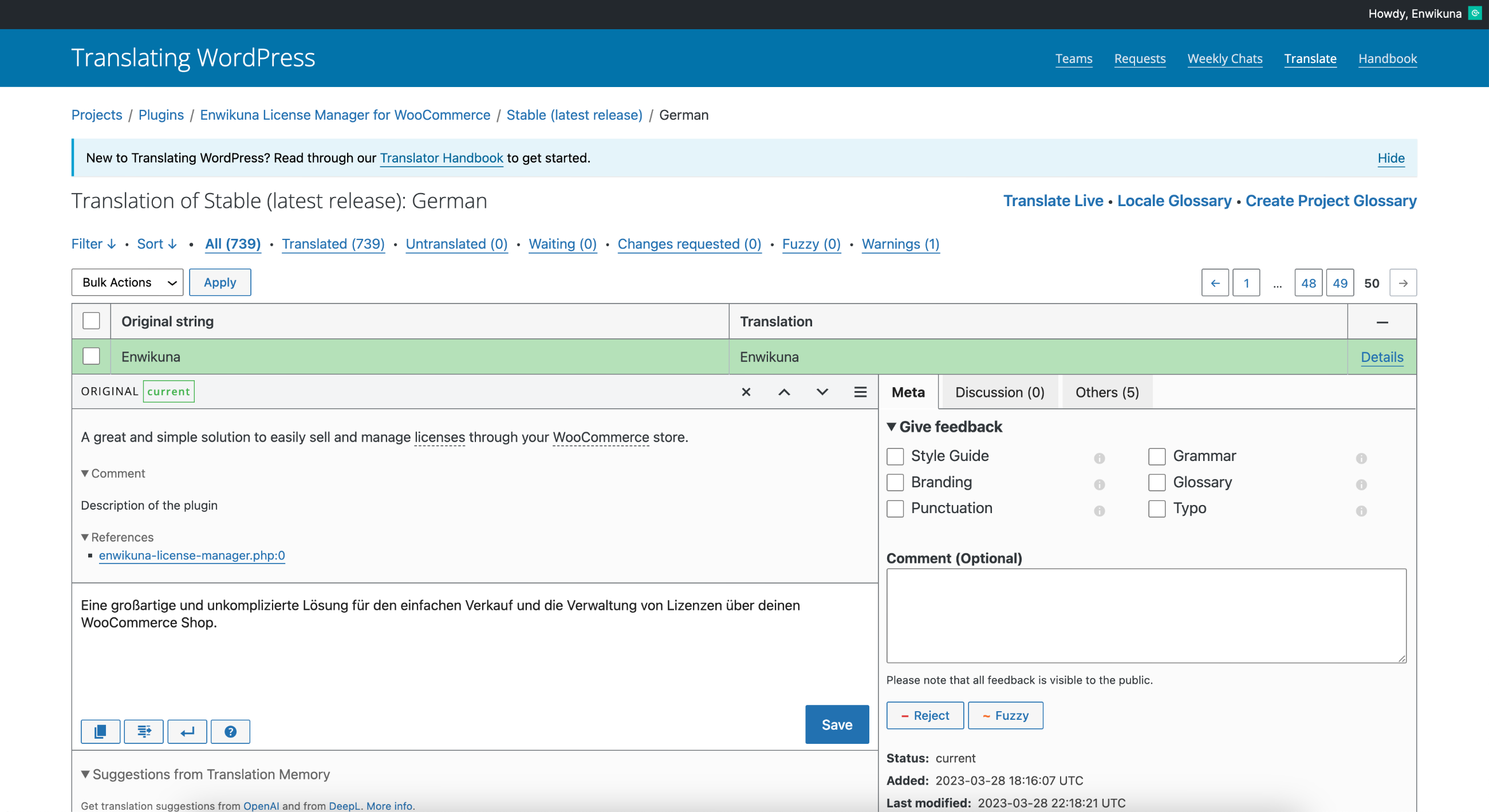 Enwikuna License Manager WordPress translation